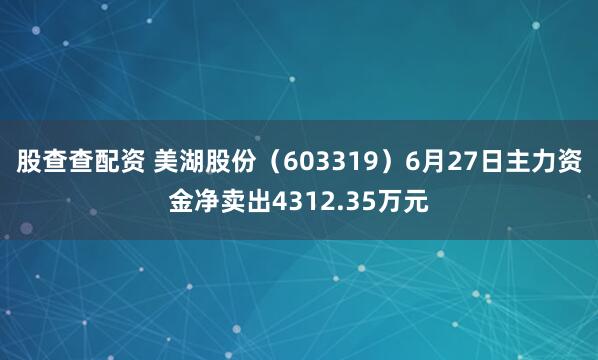 股查查配资 美湖股份（603319）6月27日主力资金净卖出4312.35万元