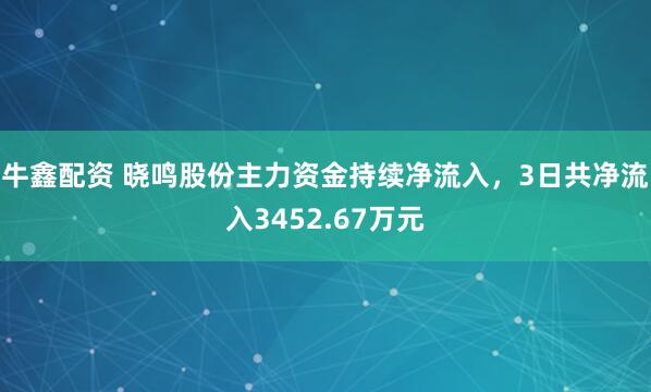 牛鑫配资 晓鸣股份主力资金持续净流入，3日共净流入3452.67万元